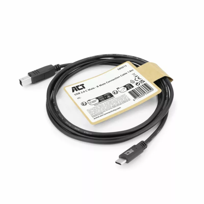 ACT USB 2.0 laidas, USB-C į USB-B, 1,8 metro