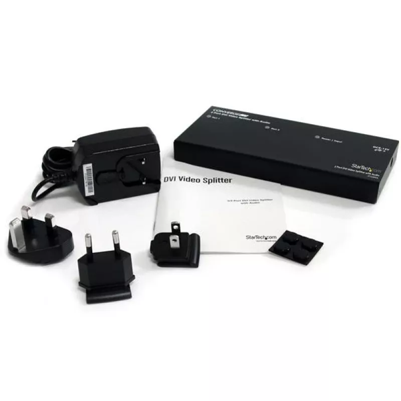 StarTech.com 2 prievadų DVI vaizdo skirstytuvas su garsu, DVI, 2x DVI, 1920 x 1200 pikselių, juodos spalvos, aliuminis, 10 m