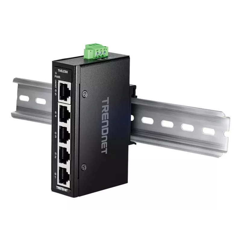 Tinklo jungiklis TRENDnet TI-ELC50 nevaldomas 5 prievadų Fast Ethernet (10/100), 9,6–60V, sieninis/DIN-bėgio montavimas