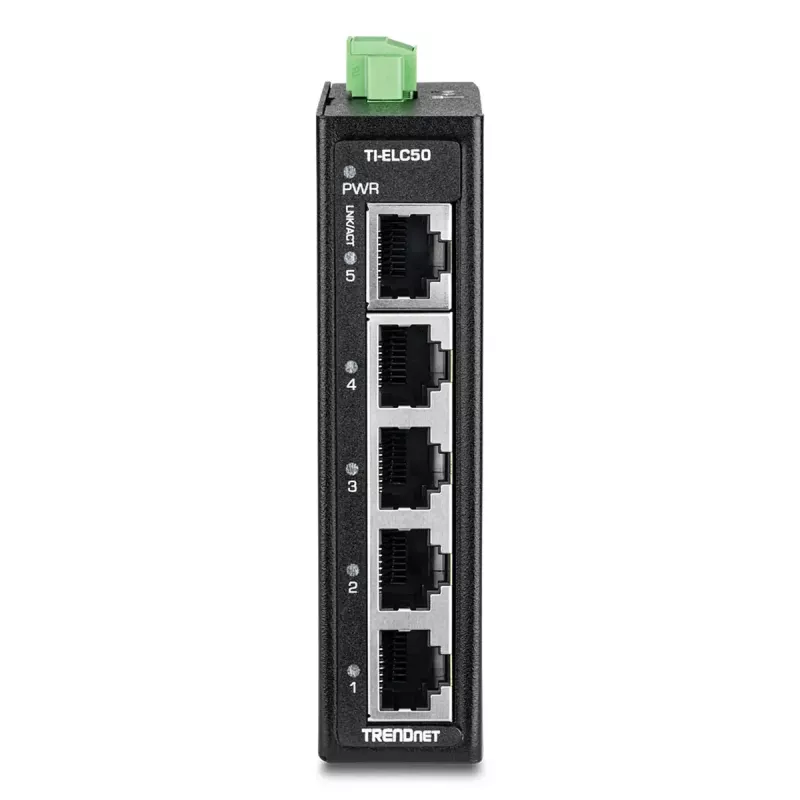 Tinklo jungiklis TRENDnet TI-ELC50 nevaldomas 5 prievadų Fast Ethernet (10/100), 9,6–60V, sieninis/DIN-bėgio montavimas