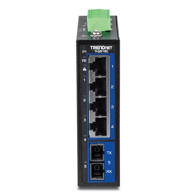 Nevaldomas Gigabit Ethernet jungiklis TRENDnet TI-G51SC, 4x RJ-45 10/100/1000, 10 Gbit/s pralaidumas, 2000 MAC, 9–60 V, montuojamas ant sienos