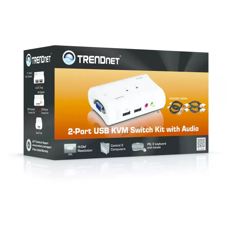 KVM jungiklis Trendnet TK-209K (2 prievadai, USB, VGA, garsas)