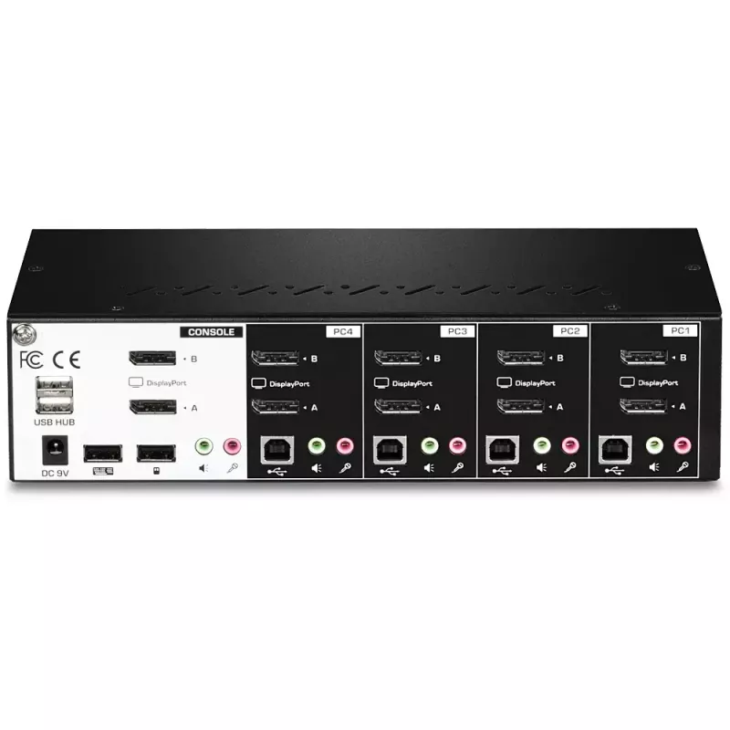 KVM jungiklis Trendnet TK-440DP 4 prievadų, dviejų monitorių, DisplayPort, juodas sidabrinis