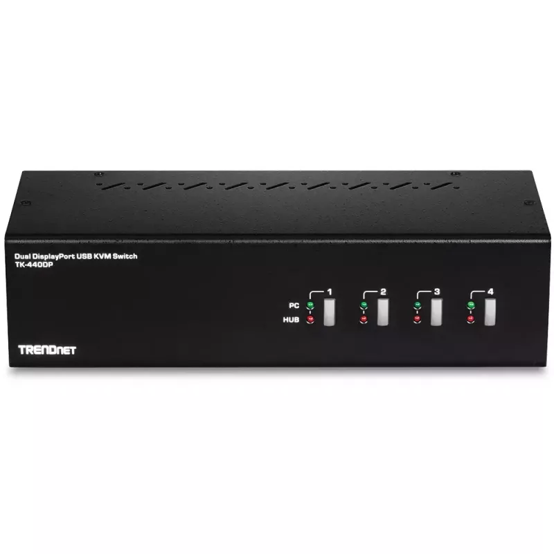 KVM jungiklis Trendnet TK-440DP 4 prievadų, dviejų monitorių, DisplayPort, juodas sidabrinis