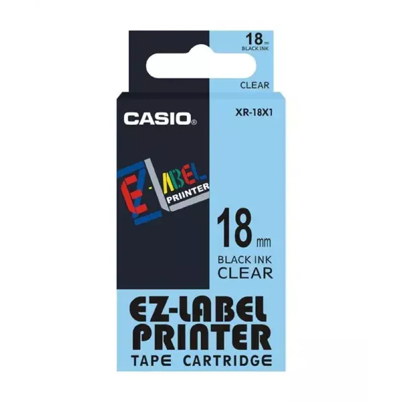 Juostelė etikečių spausdinimui Casio XR-18X1 juoda ant skaidrios