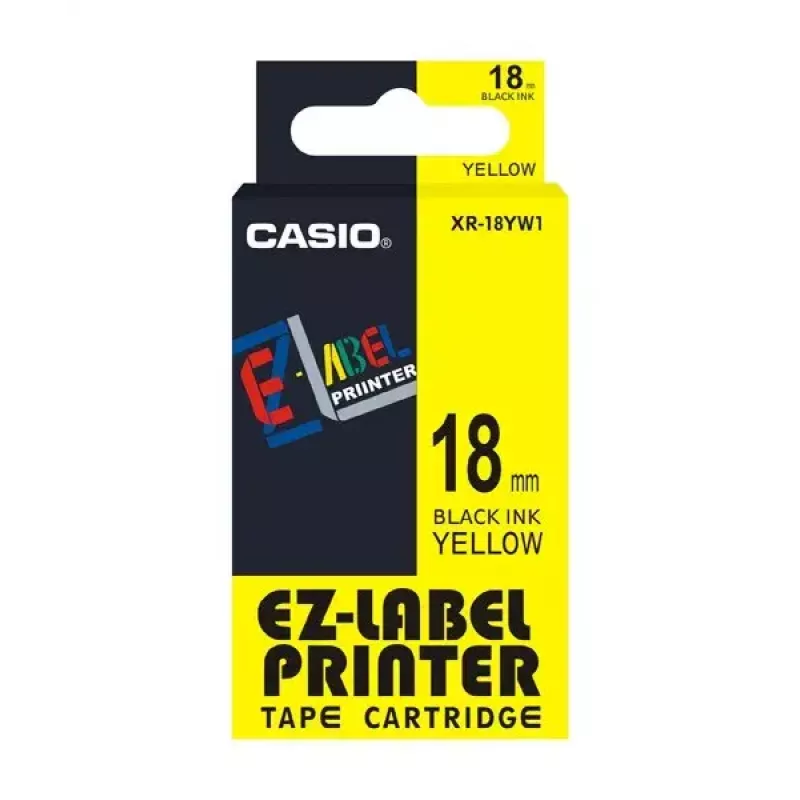 Juostelė etiketėms Casio XR-18YW1 juoda ant geltonos