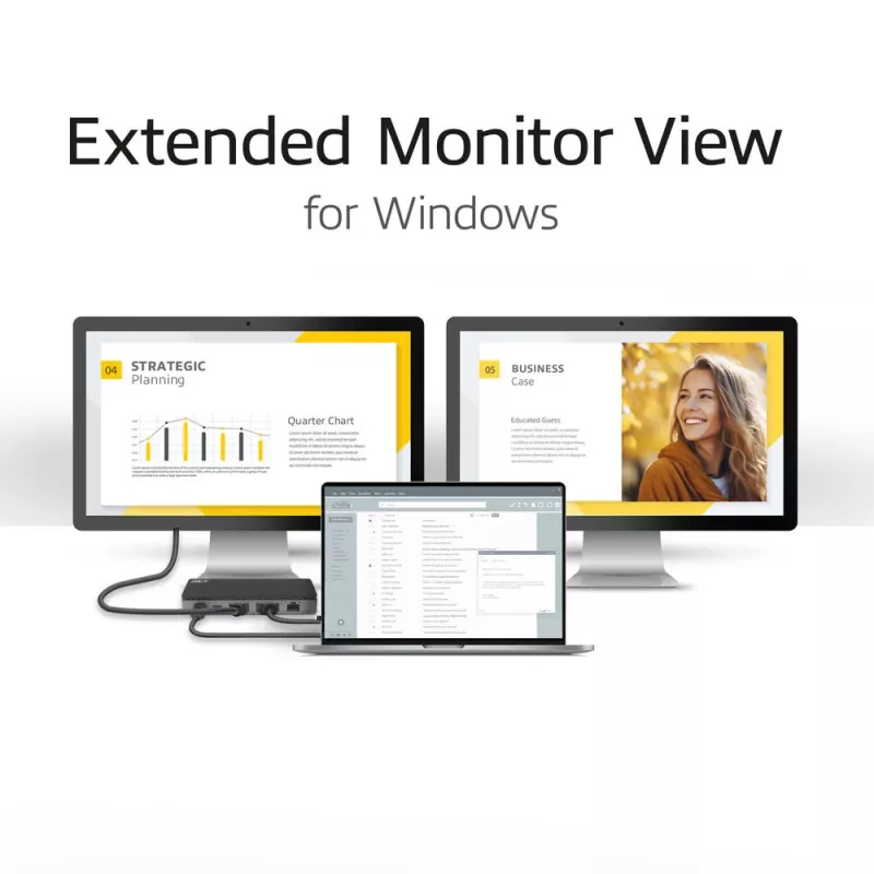 ACT USB-C 4K MST dokų stotelė 2 HDMI monitoriams, Ethernet, USB-C, 3x USB-A, PD įkrovimo perdavimas ir 1 m atjungiamas kabelis