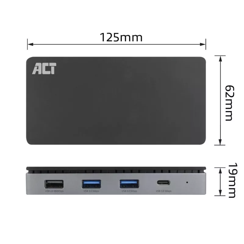 ACT USB-C 4K MST dokų stotelė 2 HDMI monitoriams, Ethernet, USB-C, 3x USB-A, PD įkrovimo perdavimas ir 1 m atjungiamas kabelis
