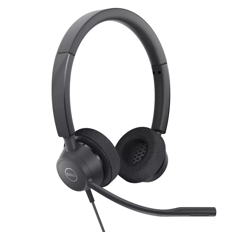 DELL Pro Stereo Headset WH3022, laidinis ausinių ir mikrofono rinkinys, skirtas biurui/skambučių centrui, 96 g, juoda