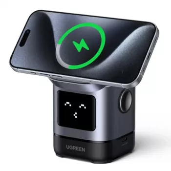 UGREEN W709 2-in-1 UNO Series Qi2 belaidis magnetinis greitasis įkroviklis 15W (juodai pilkas)