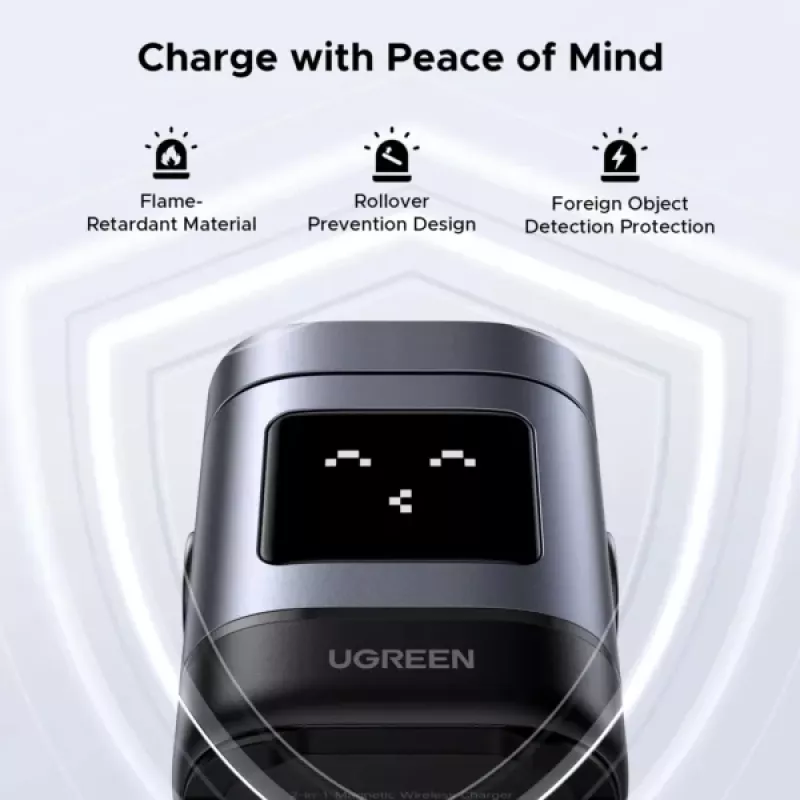 UGREEN W709 2-in-1 UNO Series Qi2 belaidis magnetinis greitasis įkroviklis 15W (juodai pilkas)
