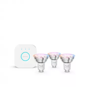 “Philips Hue White and colour ambience Essential” pradinis rinkinys: 3 GU10 protingos lemputės (345 lm)