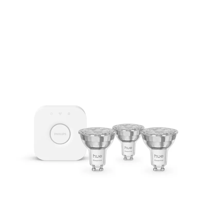 “Philips Hue White and colour ambience Essential” pradinis rinkinys: 3 GU10 protingos lemputės (345 lm)