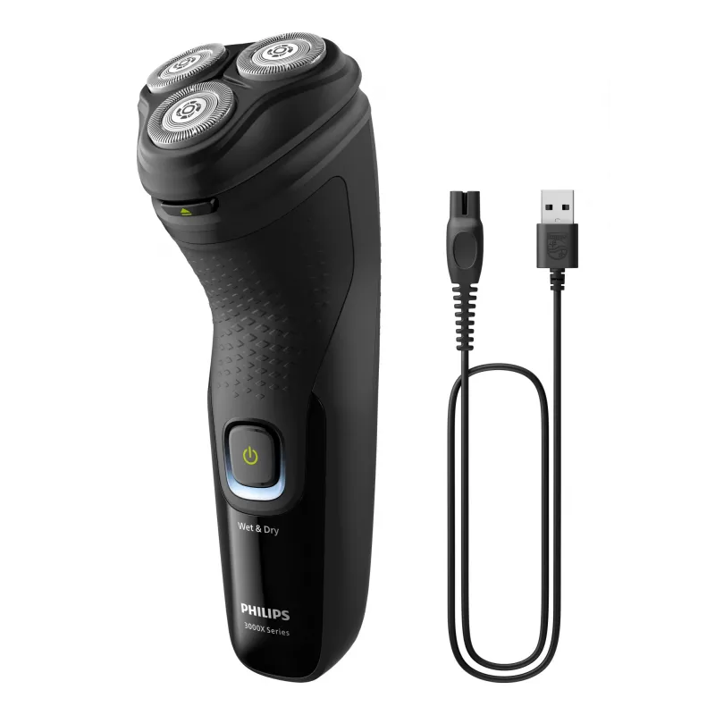 Philips X3021/00 vyriškas skustuvas su sukamaisiais peiliukais ir kirpimo mašinėle, juodas