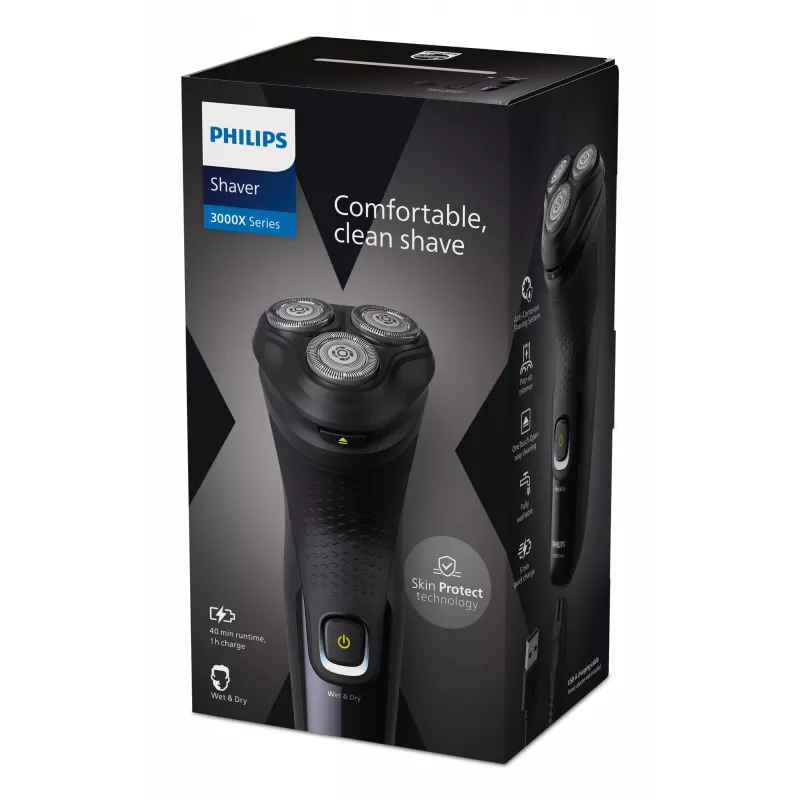 Philips X3021/00 vyriškas skustuvas su sukamaisiais peiliukais ir kirpimo mašinėle, juodas