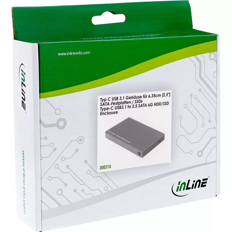 InLine išorinis korpusas 2,5 colio USB 3.1, skirtas SATA HDD/SSD, su USB-C prievadu