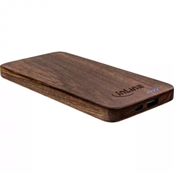 InLine woodplate USB PowerBank 5000 mAh su LED, riešutmedžio mediena