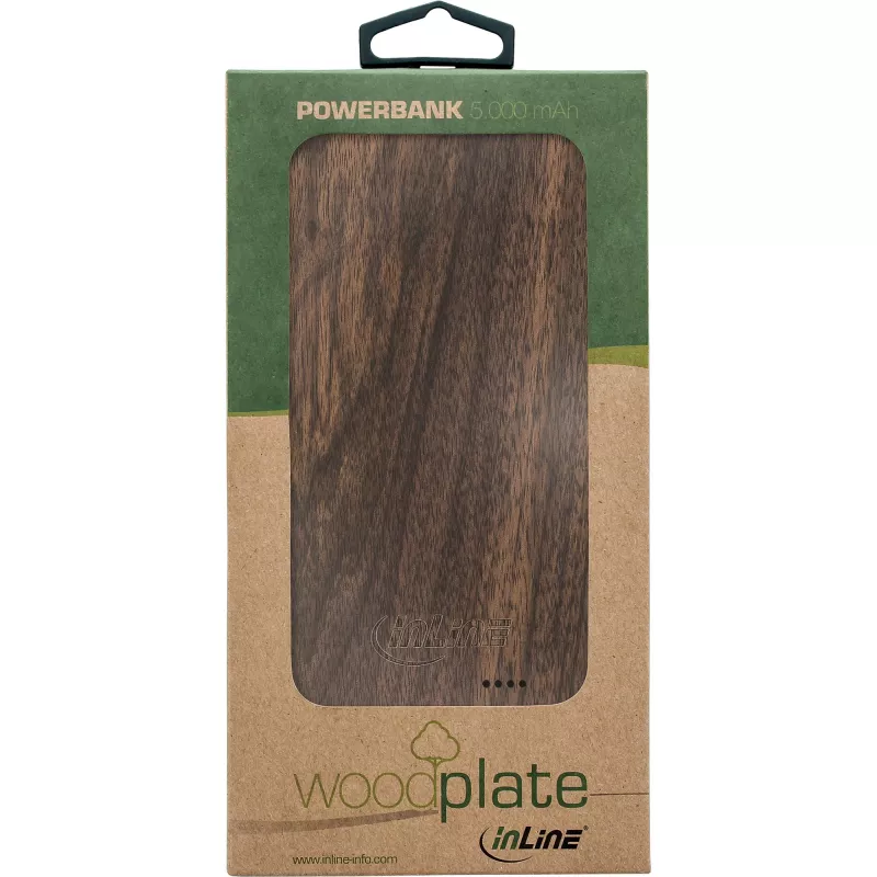 InLine woodplate USB PowerBank 5000 mAh su LED, riešutmedžio mediena