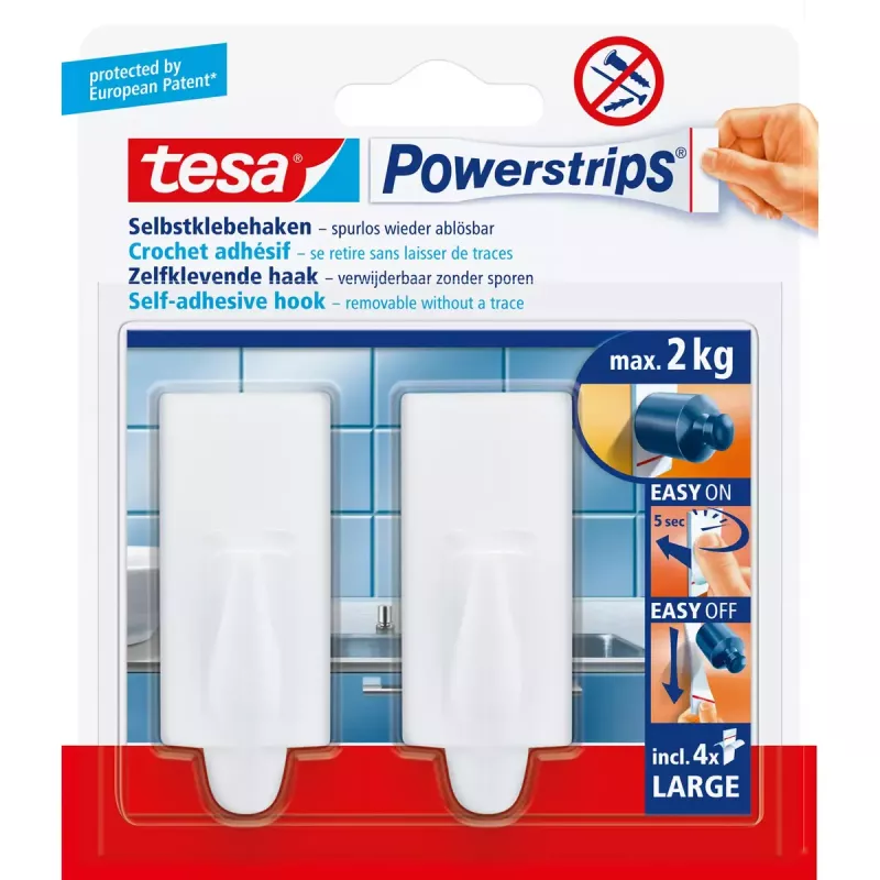 Universalūs kabliukai Tesa Powerstrips Hooks Large TREND (2 vnt., balti)