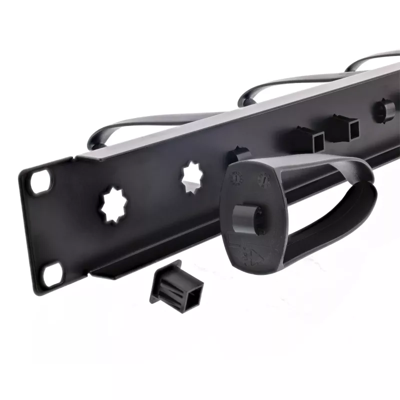 InLine 19 inch kabelių tvarkymo panelė su 9 nuimamais plastikiniais laikikliais, RAL9005 juoda