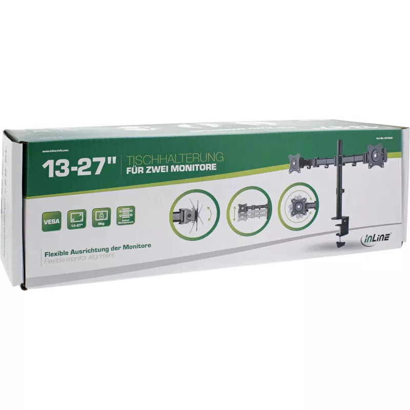 InLine stalinis laikiklis dviems monitoriams, iki 68 cm (27 colių), 2x8 kg