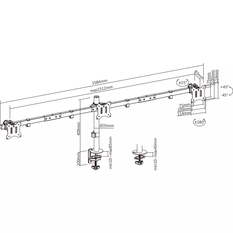 InLine stalinis laikiklis 3 monitoriams iki 32 colių, 3×7 kg