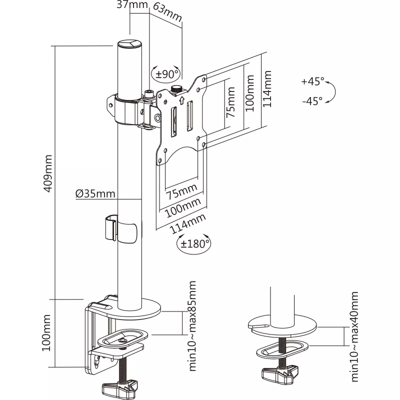 InLine 23108J – Stalo laikiklis televizoriui / LED / TFT ekranui iki 81 cm (32 col.) iki 9 kg, juodas