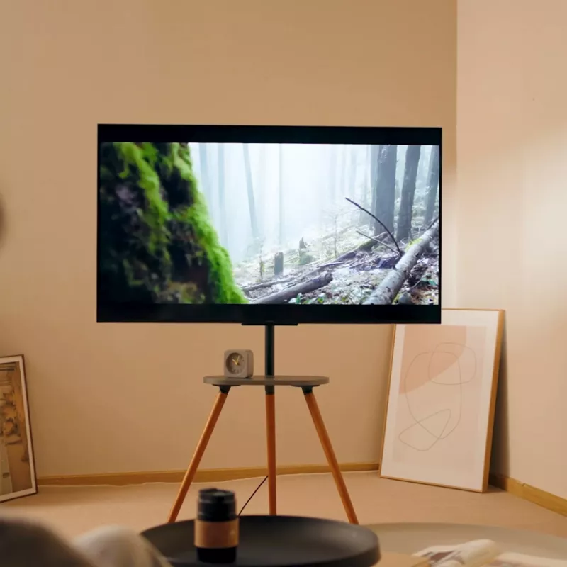 TV stovas InLine 23133W 43–65 colių ekranams su lentyna, laisvai pastatomas