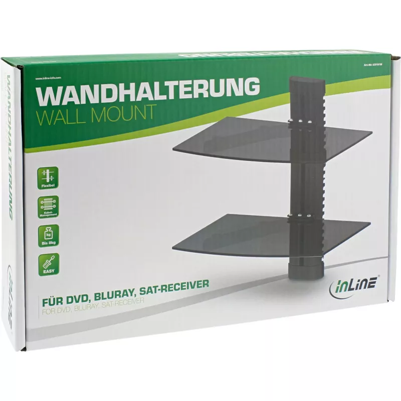 InLine sieninė lentyna DVD, Blu-ray, SAT imtuvui, iki 8 kg, juoda
