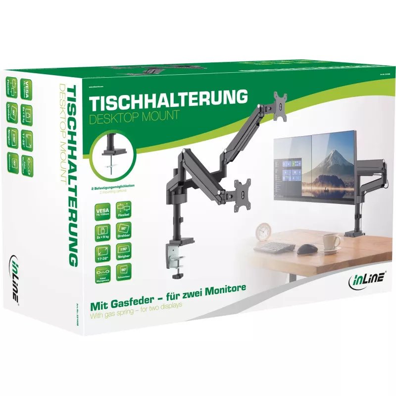 InLine stalinis laikiklis su keltuvu dviem monitoriams iki 82 cm (32 colių), 9 kg