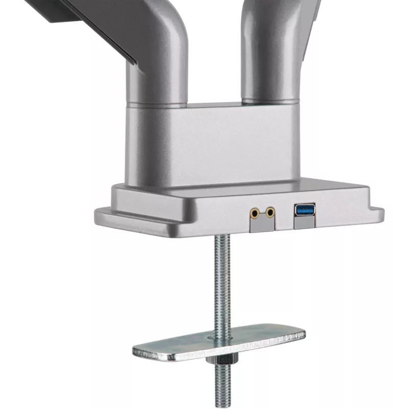 InLine stalo laikiklis su pakėlimu ir USB/Audio, 2 monitoriams iki 81 cm (32 col.) 9 kg, sidabrinis