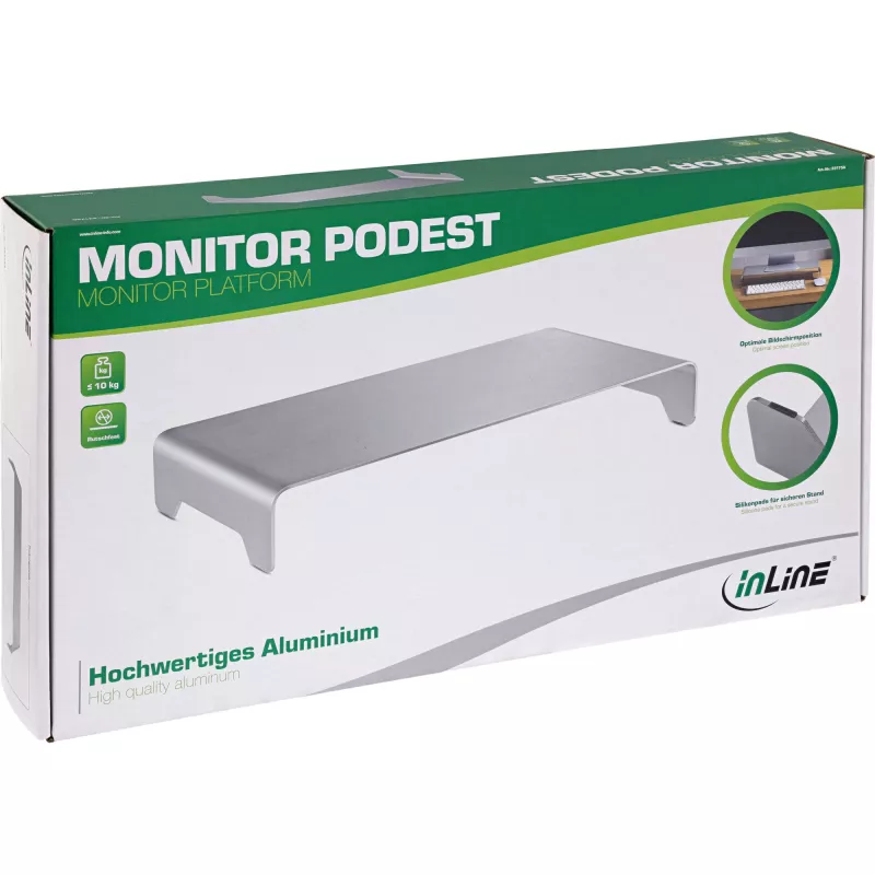 InLine monitorių platforma aliumininė 63 mm, iki 10 kg, laisvai pastatoma, sidabrinė 23175A