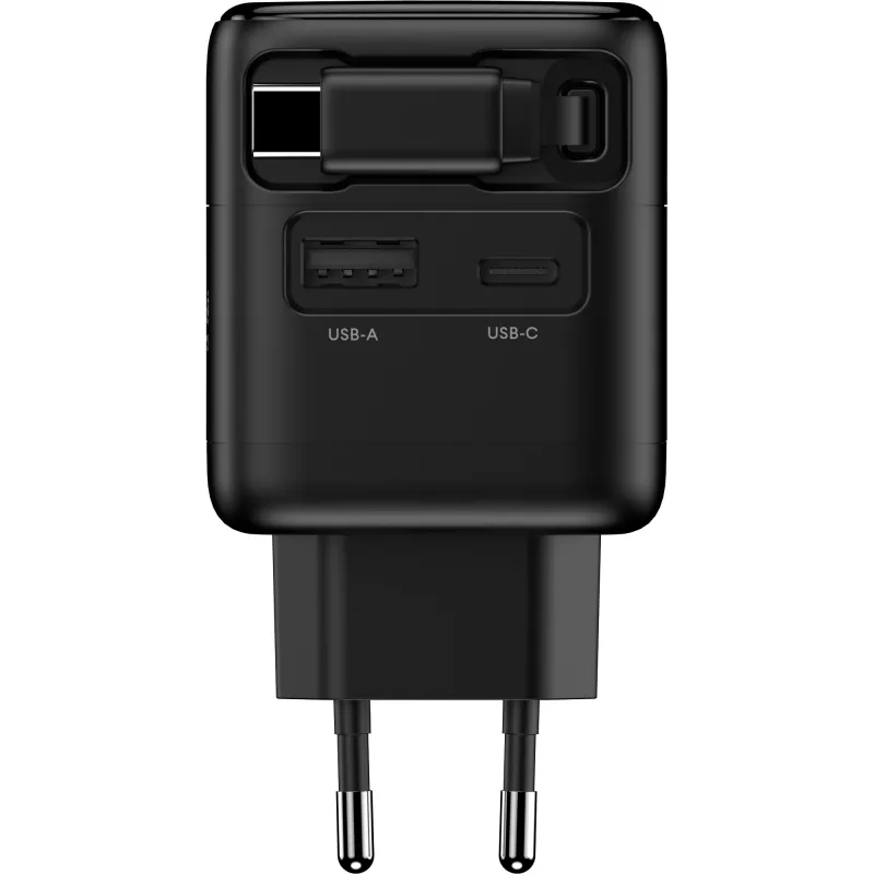InLine USB maitinimo šaltinis, 70W, GaN, USB-C PD + USB-A QC, kabelis 60cm, juodas