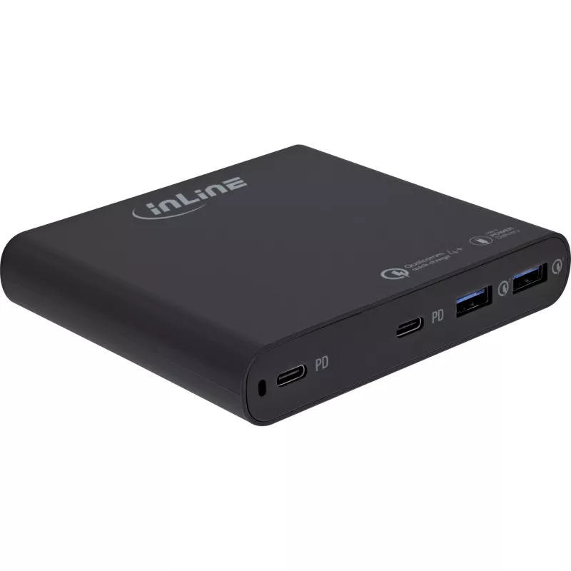 InLine GaN USB maitinimo šaltinis, 4 prievadų, 2x USB-C + 2x USB-A, 120 W, juodas (31515B)