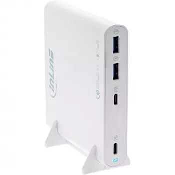 InLine USB maitinimo šaltinis, GaN įkroviklis, 4 prievadai, 2x USB-C + 2x USB-A, 120 W, baltas