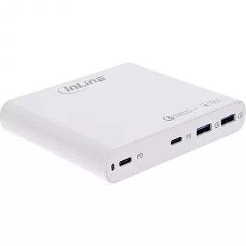 InLine USB maitinimo šaltinis, GaN įkroviklis, 4 prievadai, 2x USB-C + 2x USB-A, 120 W, baltas