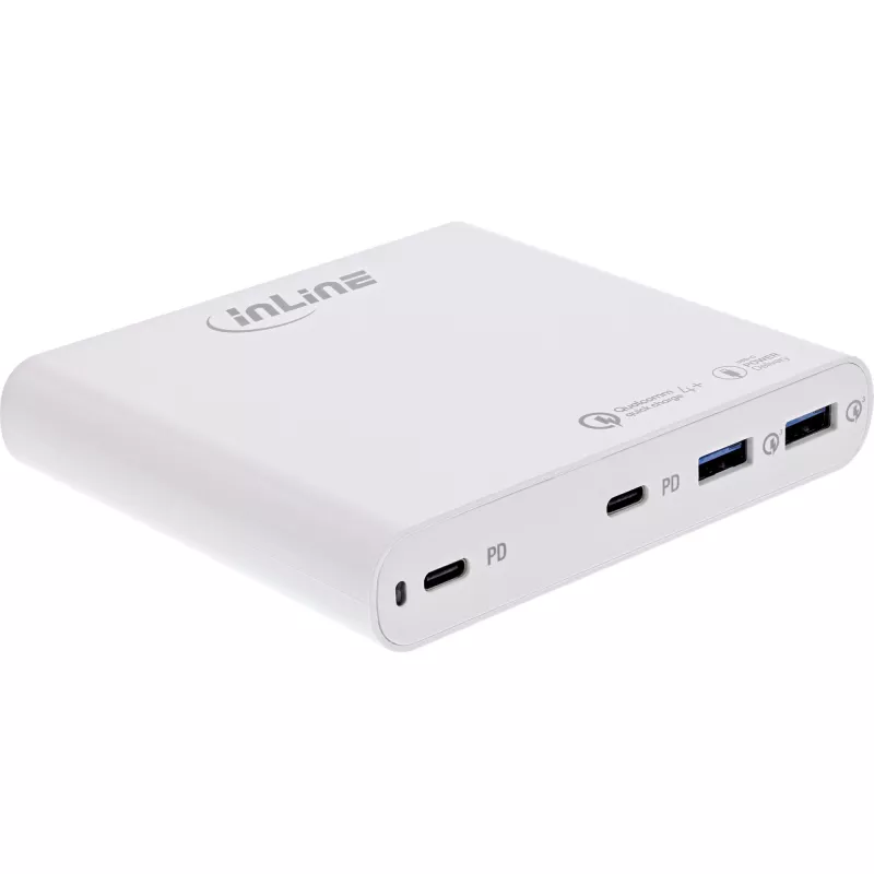 InLine USB maitinimo šaltinis, GaN įkroviklis, 4 prievadai, 2x USB-C + 2x USB-A, 120 W, baltas