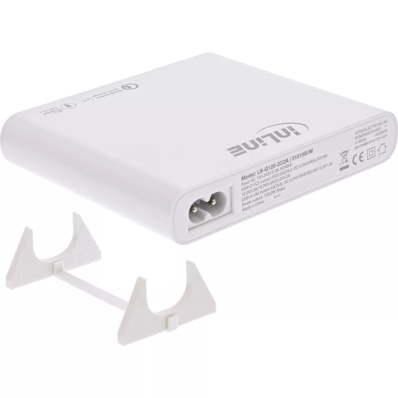 InLine USB maitinimo šaltinis, GaN įkroviklis, 4 prievadai, 2x USB-C + 2x USB-A, 120 W, baltas