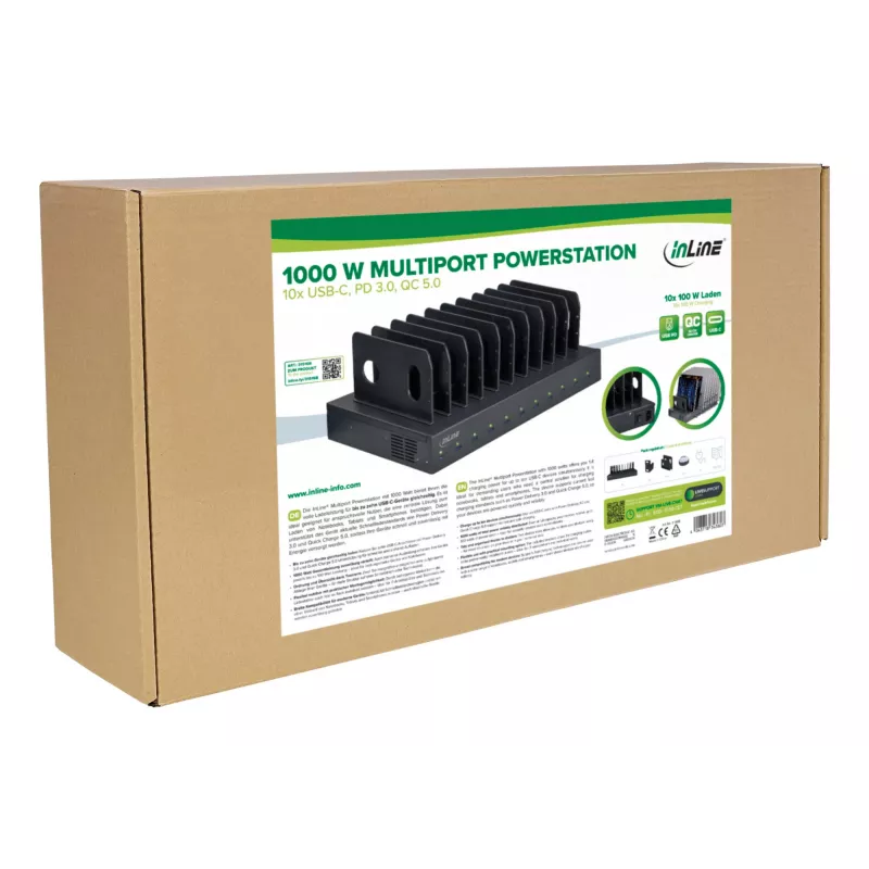 InLine 31516B universalus mobiliojo įrenginio įkroviklis 10 prievadų 1000 W juodas