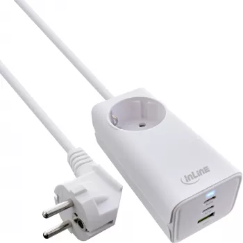 InLine USB maitinimo šaltinis, GaN įkroviklis, 2x USB-C, 1x USB-A, PD 3.0, apsauginis lizdas