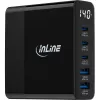InLine USB PD maitinimo šaltinis, GaN įkroviklis, 5 prievadai, USB-C + USB-A, 140W, su ekranu