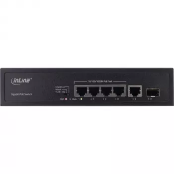 InLine nevaldomas PoE+ Gigabit tinklo jungiklis 5 prievadai 4x PoE+ 1xSFP 1Gb/s stalinis