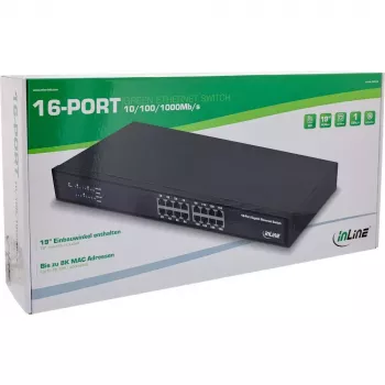 InLine Gigabit tinklo jungiklis 16 prievadų, 1Gb/s, 19 colių 1U, be ventiliatoriaus