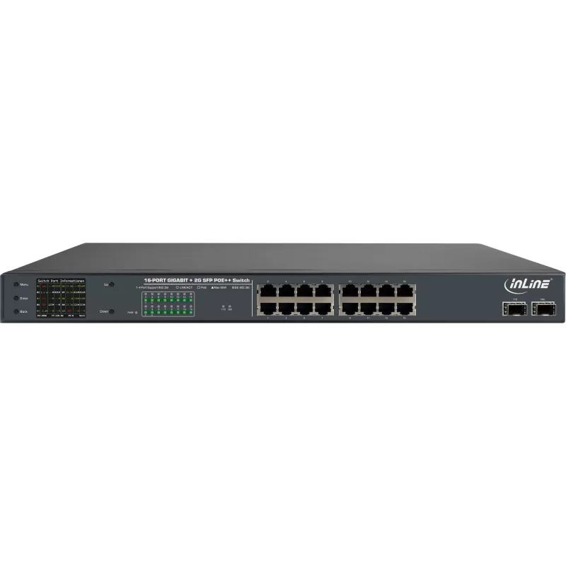 InLine PoE+ Gigabit tinklo jungiklis 24 prievadai, 1 Gb/s, 2xSFP, 19 colių 1U (su kronšteinais)