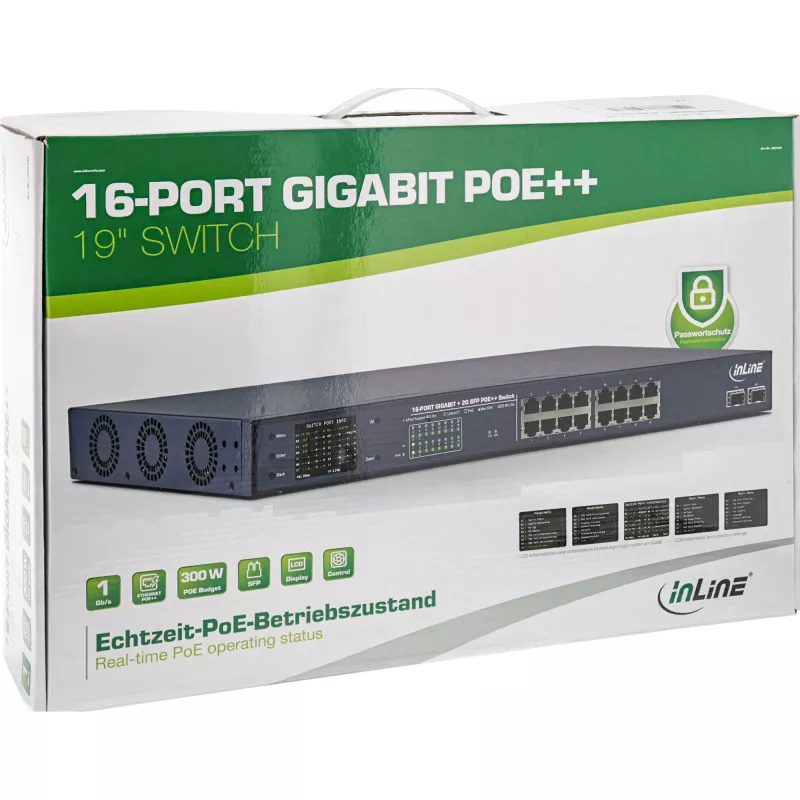 InLine PoE+ Gigabit tinklo jungiklis 24 prievadai, 1 Gb/s, 2xSFP, 19 colių 1U (su kronšteinais)