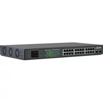 InLine PoE+ Gigabit tinklo jungiklis 24 prievadai, 1 Gb/s, 2x SFP, 19 colių 1U (su tvirtinimo kampais)