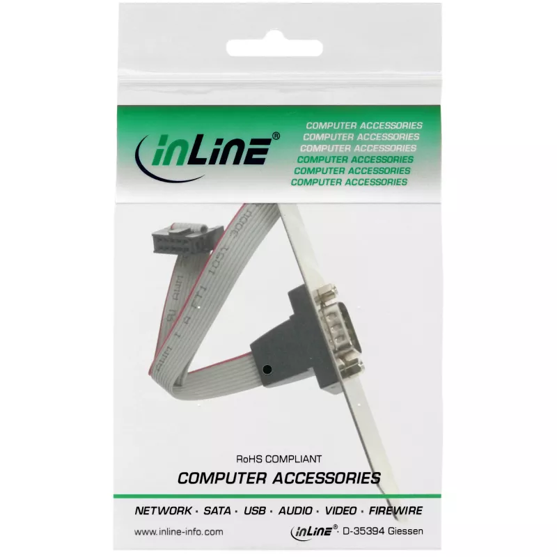 InLine Slot Bracket laikiklis DB9 vyriškas prie 10 kontaktų vidinės moteriškos jungties, 0,25 m