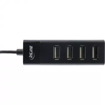 InLine USB 2.0 4 prievadų šakotuvas, Type-A kištukas į 4x Type-A lizdą, juodas, 30 cm, plonas