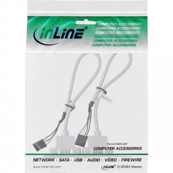 InLine Lango juostelė 2x USB 2.0 Type A moteriška į 2x 5 kontaktų vidinę jungtį 0,3 m