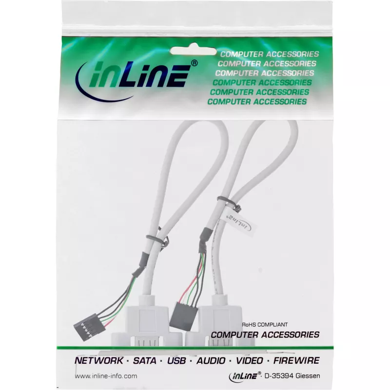 InLine Lango juostelė 2x USB 2.0 Type A moteriška į 2x 5 kontaktų vidinę jungtį 0,3 m